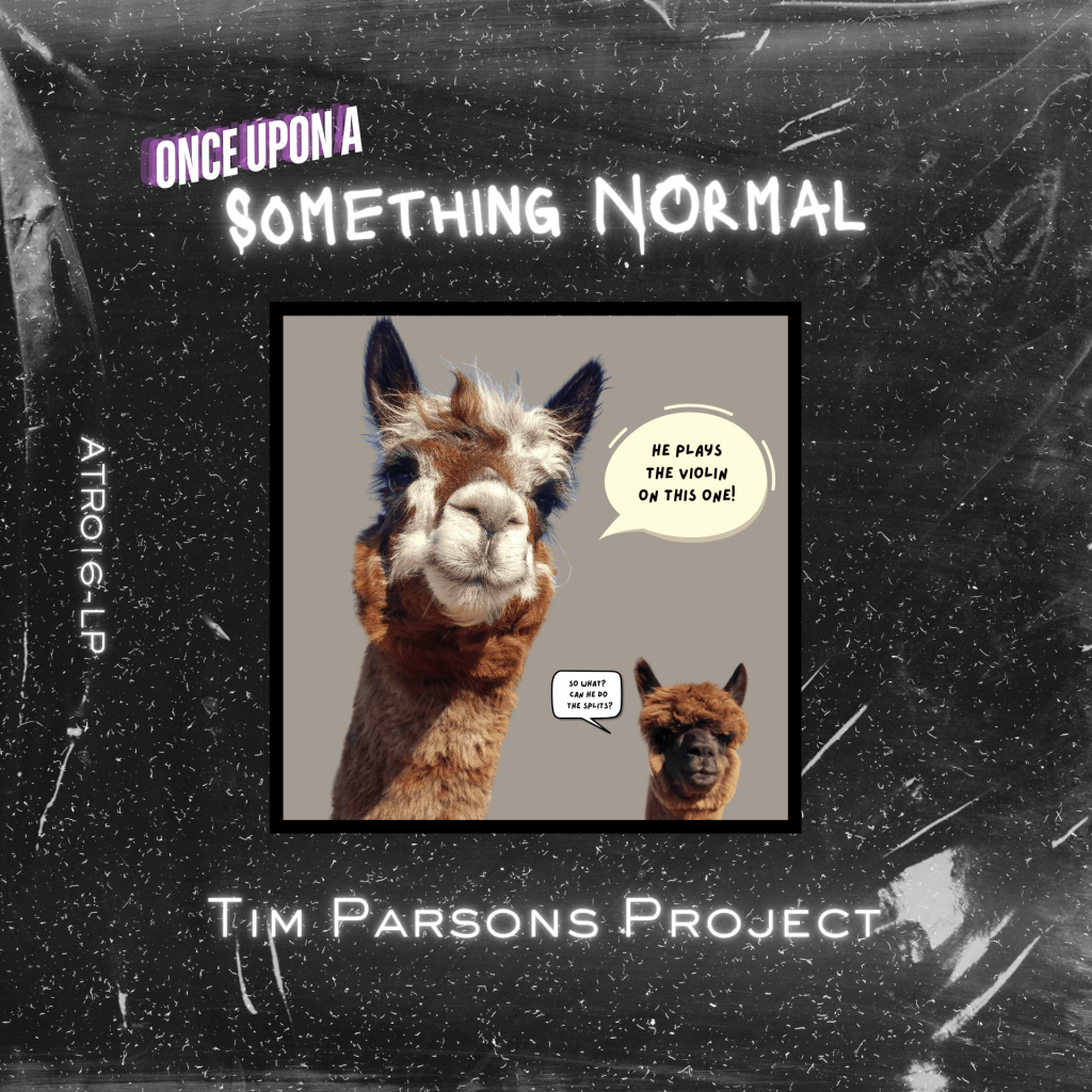 Once Upon a Something Normal album cover: two llamas in space on a cartoon LP cover
